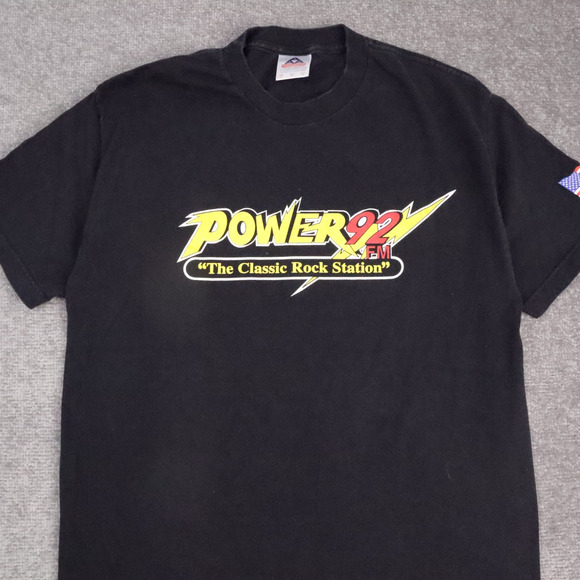 VTG 90s Power 92 Classic Rock Radio Station Large Black Short Sleeve T-Shirt - Picture 5 of 9